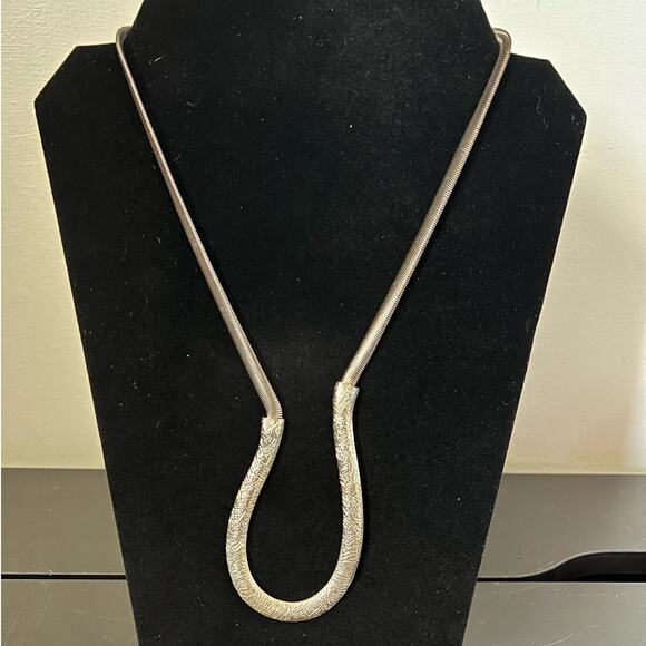 Vintage Modernist Silvery-Gold Necklace with Organic Curve - Picture 1 of 3